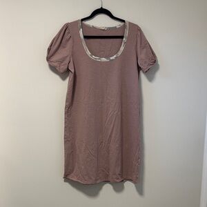 NWOT Hem & Thread Mauve Scoop Neck T-shirt Dress with Camo-Trim Detail